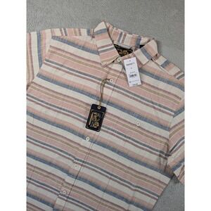 Frontier Threads Weatherproof Mens XL Faux Linen Stripe Shirt Coral Blush NWT